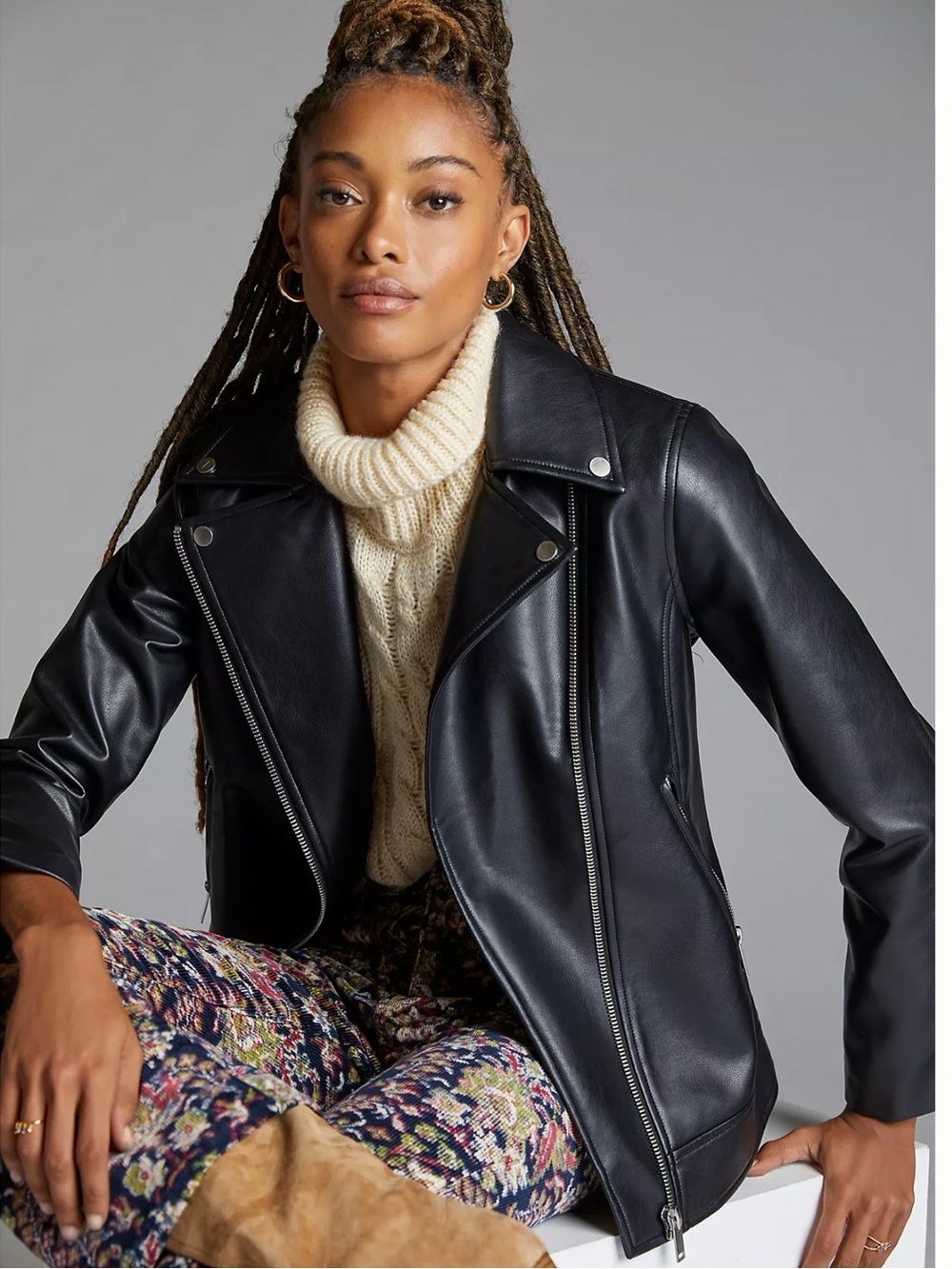 AVEC LES FILLES Vegan Faux Leather Moto Jacket Black Zip Up Festival US XS